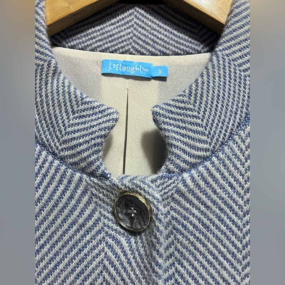 J. McLaughlin blue white herringbone cashmere jacket Sz Small - Picture 4 of 5
